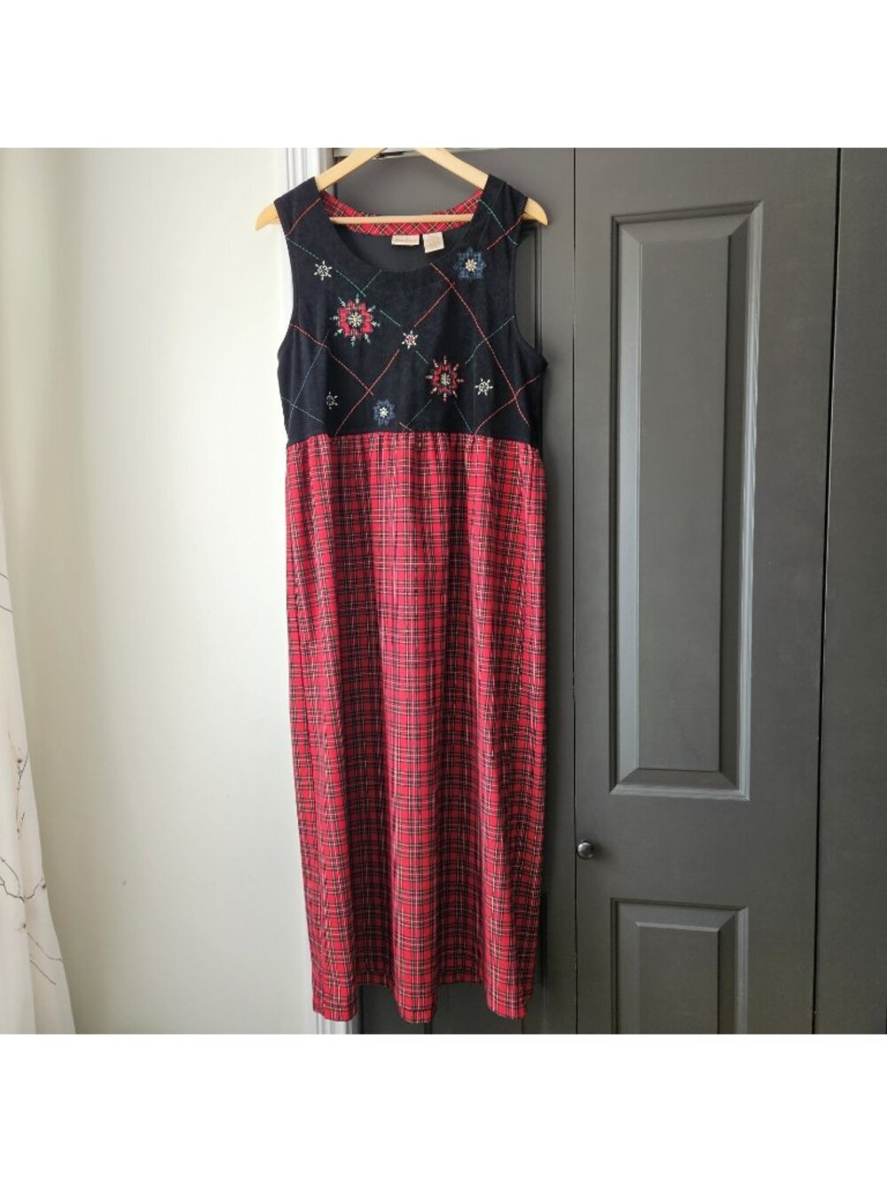 VTG Bobbie Brooks Jumper Dress L Plaid Holiday Winter Christmas Grandma Cottage